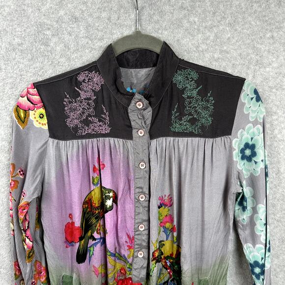 Desigual Y2K Blouse S Vintage Floral Beaded Fairy Grunge Pockets Elastic Waist - Picture 3 of 12
